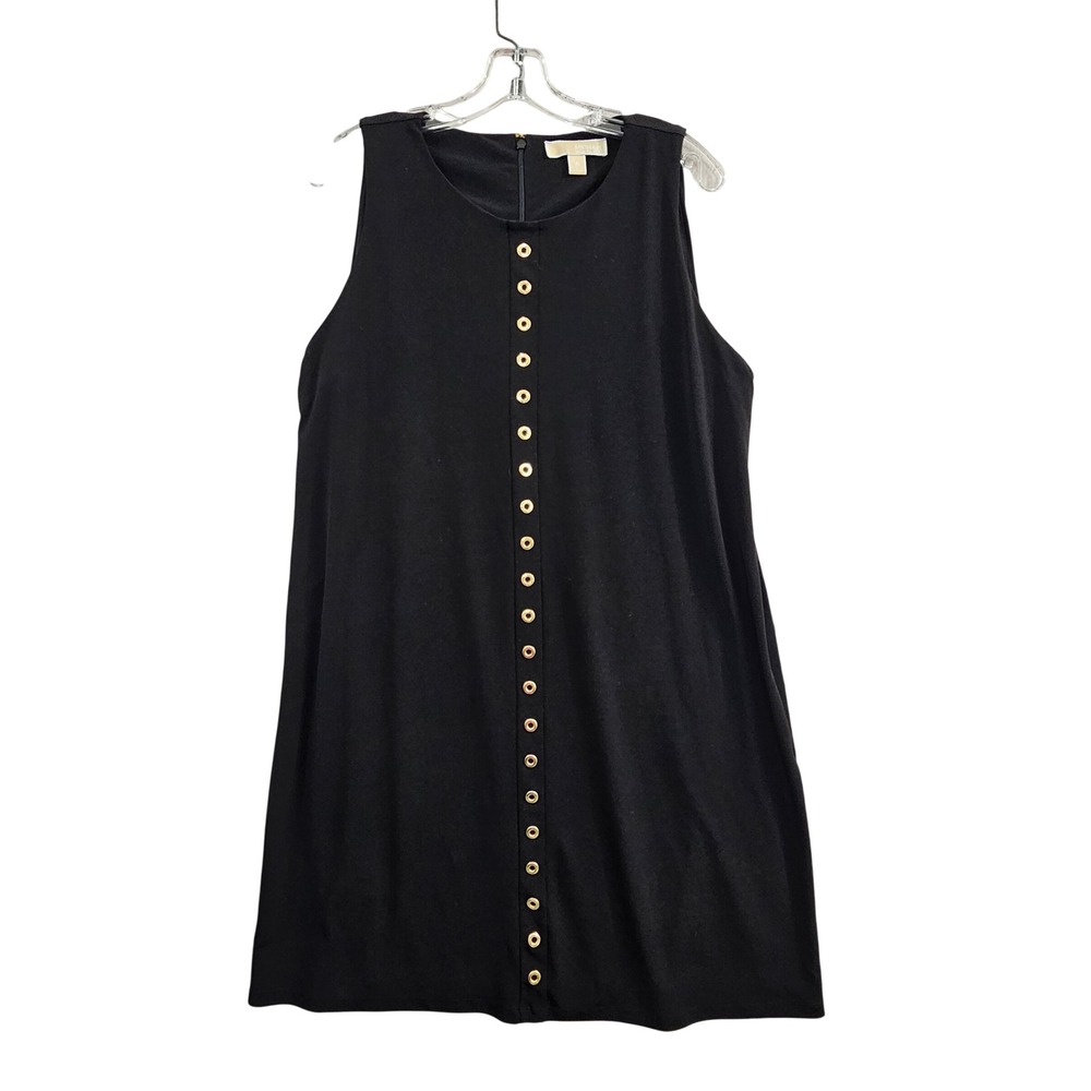 Michael Kors Dress Womens XL Black Solid Grommet Sleeveless Shift Polyester Knit